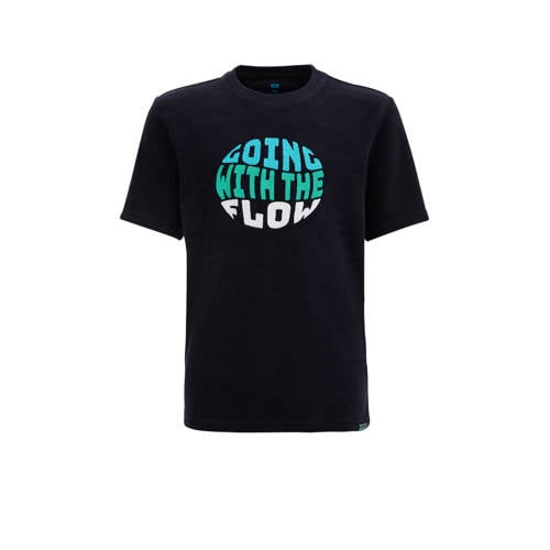 WE Fashion T-shirt met printopdruk zwart/blauw/groen Jongens Katoen Ronde hals - 110/116