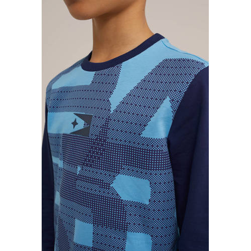 WE Fashion longsleeve blauw donkerblauw Jongens Katoen Ronde hals Meerkleurig 98 104