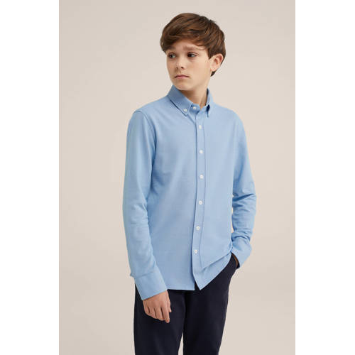 WE Fashion overhemd blauw Jongens Katoen Klassieke kraag Effen 92