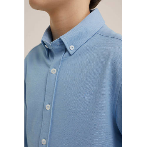WE Fashion overhemd blauw Jongens Katoen Klassieke kraag Effen 92