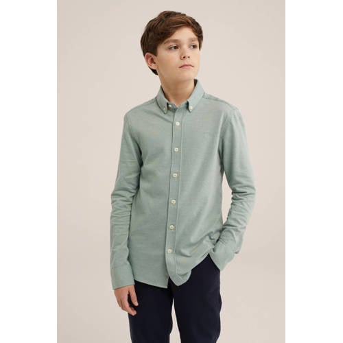 WE Fashion overhemd mintgroen Jongens Katoen Klassieke kraag Effen 92
