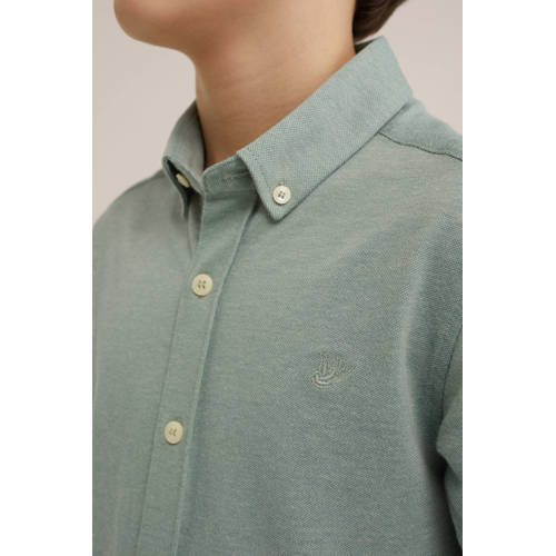 WE Fashion overhemd mintgroen Jongens Katoen Klassieke kraag Effen 92