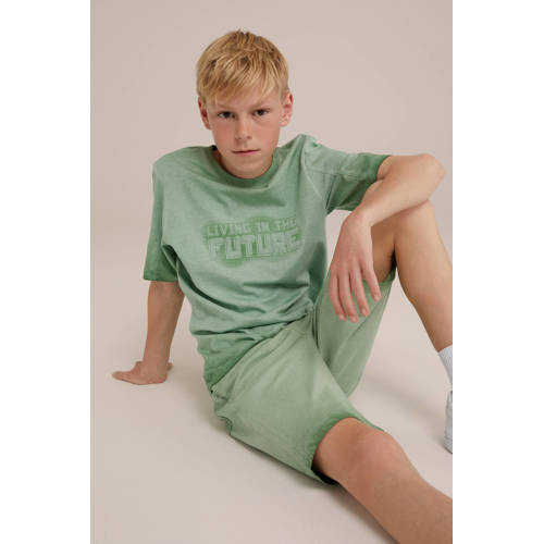 WE Fashion T-shirt met printopdruk ivy green Groen Jongens Katoen Ronde hals 158 164