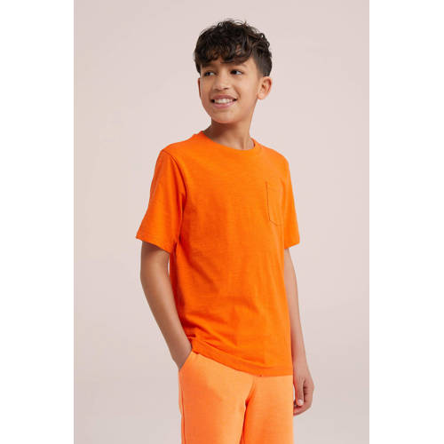WE Fashion T-shirt oranje Jongens Katoen Ronde hals Effen 92