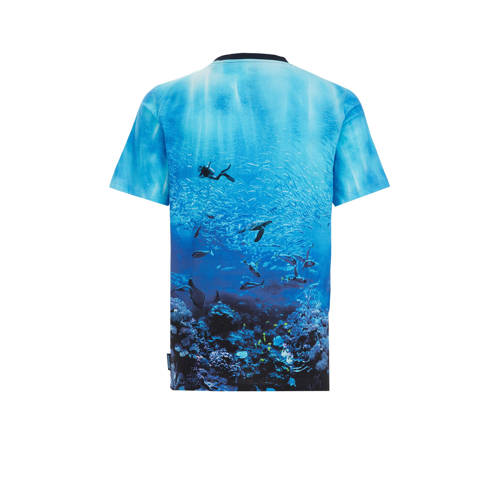 WE Fashion T-shirt met all over print multi Blauw Jongens Biologisch katoen Ronde hals 98 104