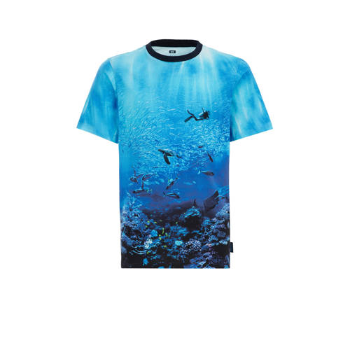 WE Fashion T-shirt met all over print multi Blauw Jongens Biologisch katoen Ronde hals