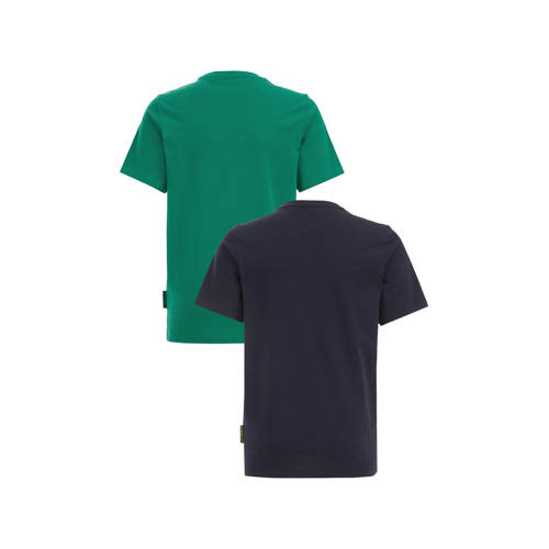 WE Fashion T-shirt set van 2 groen zwart Jongens Katoen Ronde hals Printopdruk 110 116