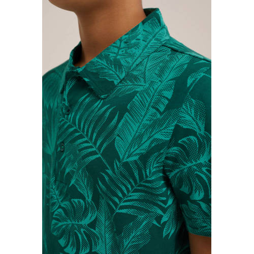 WE Fashion polo met bladprint groen Jongens Katoen Polokraag Blad 92