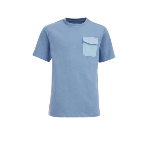 WE Fashion T-shirt grijsblauw Jongens Stretchkatoen Ronde hals Effen - 110/116