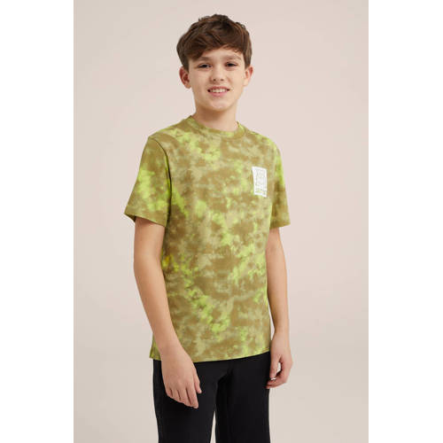 WE Fashion tie-dye T-shirt groen Jongens Katoen Ronde hals Tie-dye 110 116