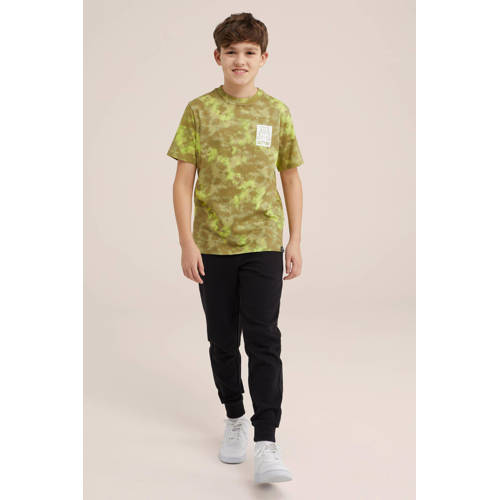 WE Fashion tie-dye T-shirt groen Jongens Katoen Ronde hals Tie-dye 110 116