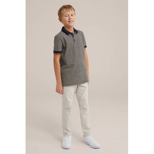WE Fashion polo met all over print donkerblauw Jongens Katoen Polokraag 98 104
