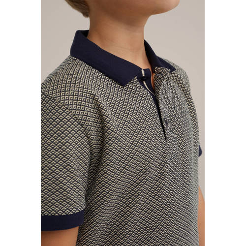 WE Fashion polo met all over print donkerblauw Jongens Katoen Polokraag 98 104