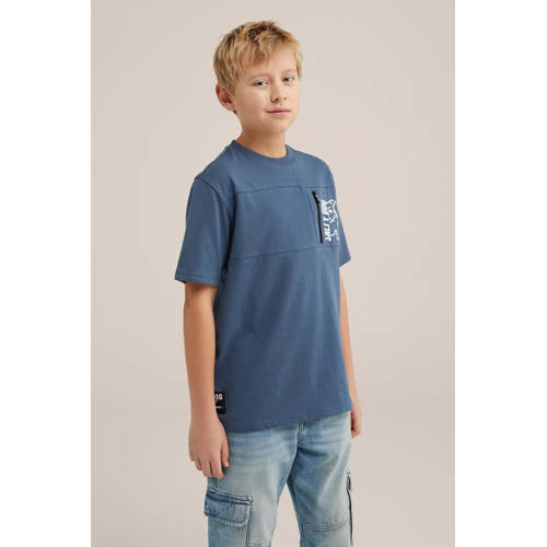 WE Fashion T-shirt blauw Jongens Katoen Ronde hals Effen 110 116