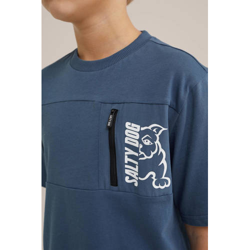 WE Fashion T-shirt blauw Jongens Katoen Ronde hals Effen 110 116