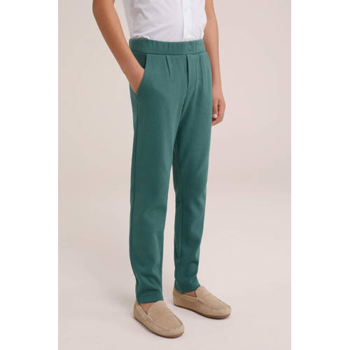 WE Fashion slim fit broek groen Jongens Katoen Effen 92