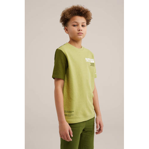WE Fashion T-shirt groen Jongens Katoen Ronde hals Effen 110 116