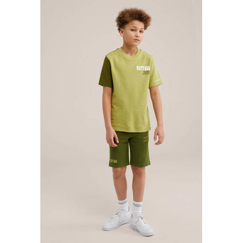 WE Fashion T-shirt groen Jongens Katoen Ronde hals Effen 110 116