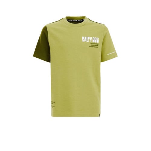 WE Fashion T-shirt groen Jongens Katoen Ronde hals Effen