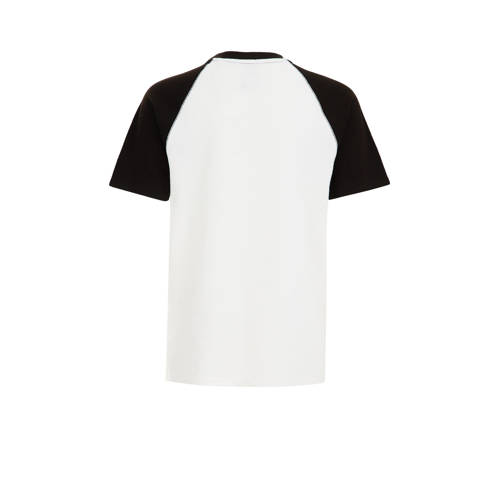 WE Fashion T-shirt wit zwart Jongens Katoen Ronde hals Meerkleurig 110 116