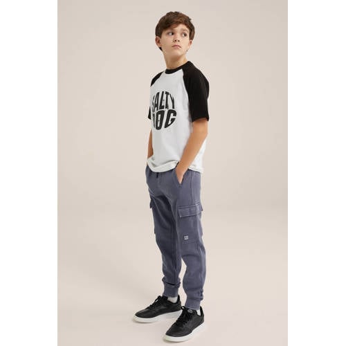 WE Fashion T-shirt wit zwart Jongens Katoen Ronde hals Meerkleurig 110 116