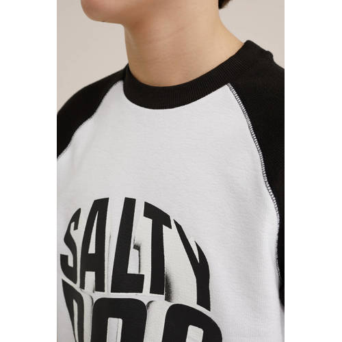 WE Fashion T-shirt wit zwart Jongens Katoen Ronde hals Meerkleurig 110 116