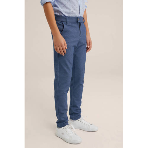 WE Fashion gemêleerde slim fit broek blauw Jongens Polyester Melée 104