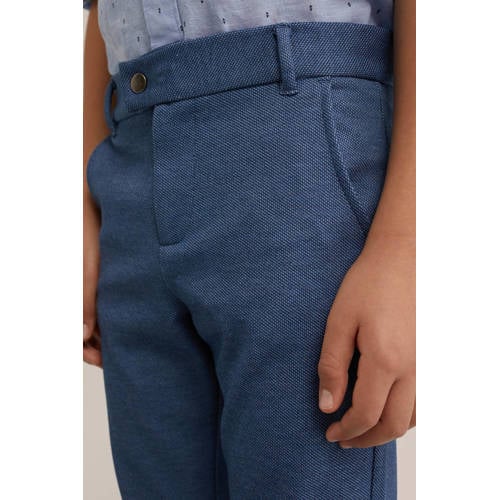 WE Fashion gemêleerde slim fit broek blauw Jongens Polyester Melée 98