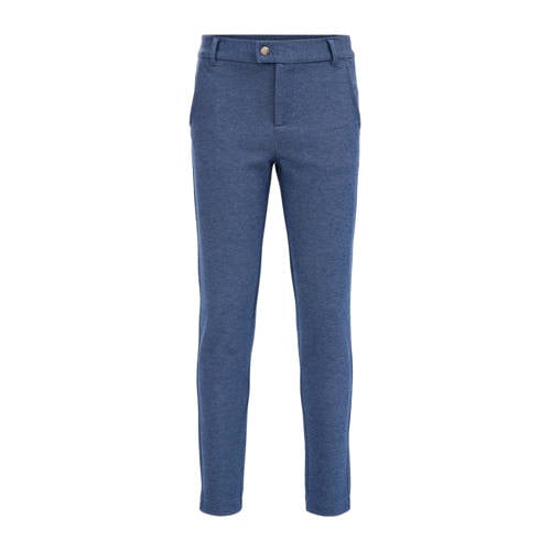 WE Fashion gemêleerde slim fit broek blauw Jongens Polyester Melée - 104