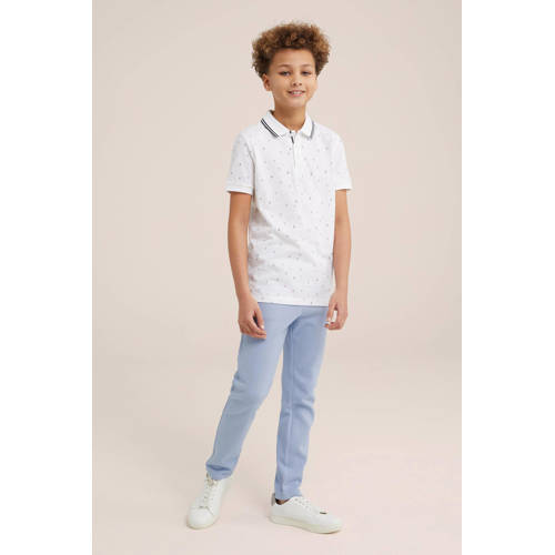 WE Fashion slim fit broek lichtblauw Jongens Katoen Effen 92