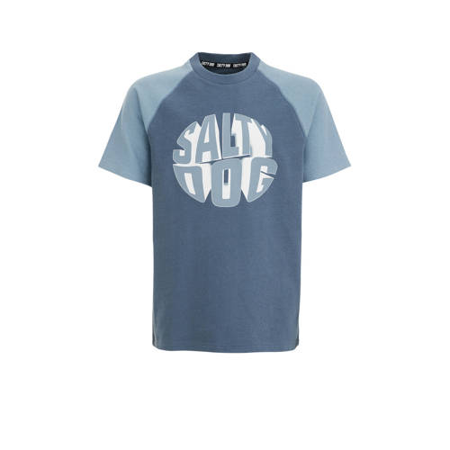 WE Fashion T-shirt bering sea Blauw Jongens Katoen Ronde hals Printopdruk - 110/116