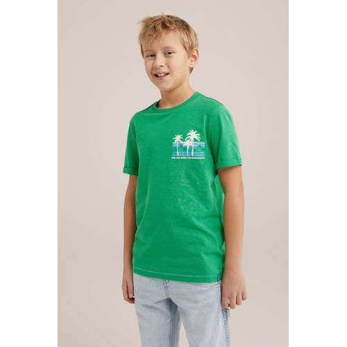 WE Fashion T-shirt met backprint groen Jongens Biologisch katoen Ronde hals 98 104