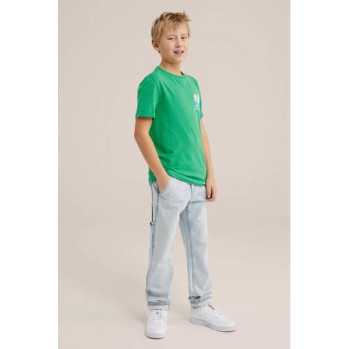 WE Fashion T-shirt met backprint groen Jongens Katoen Ronde hals Backprint 98 104