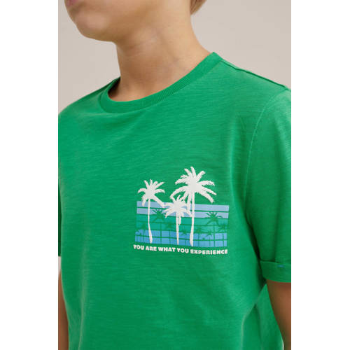 WE Fashion T-shirt met backprint groen Jongens Biologisch katoen Ronde hals 110 116