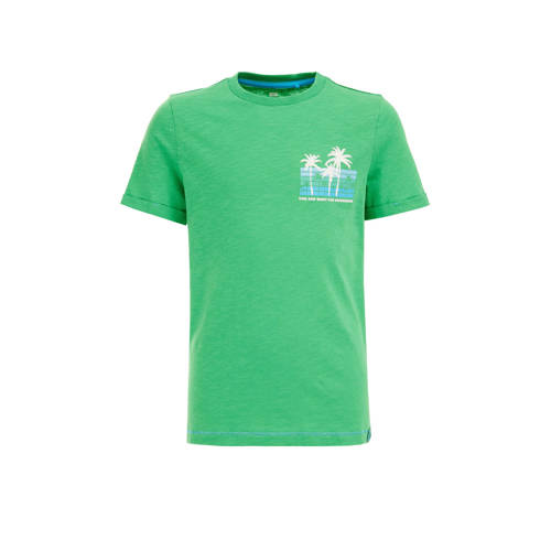 WE Fashion T-shirt met backprint groen Jongens Biologisch katoen Ronde hals