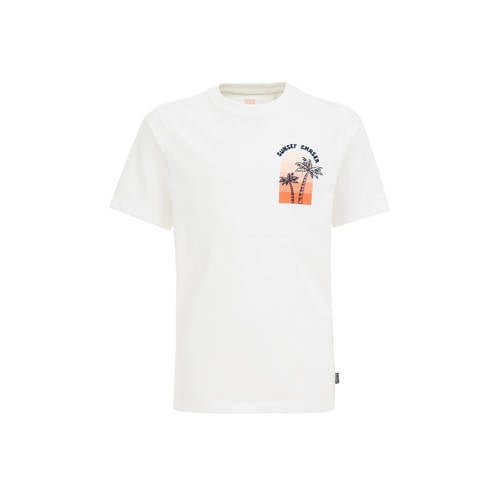 WE Fashion T-shirt met printopdruk wit Jongens Biologisch katoen Ronde hals