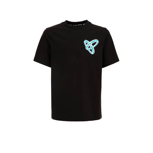 WE Fashion T-shirt met printopdruk zwart Jongens Biologisch katoen Ronde hals