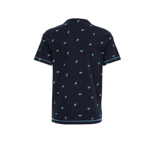 WE Fashion T-shirt met all over print navy lichtblauw Jongens Biologisch katoen Ronde hals 98 104