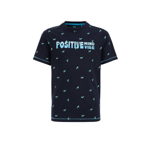 WE Fashion T-shirt met all over print navy/lichtblauw Jongens Biologisch katoen Ronde hals