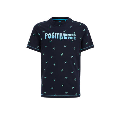 WE Fashion T-shirt met all over print navy/lichtblauw Jongens Biologisch katoen Ronde hals