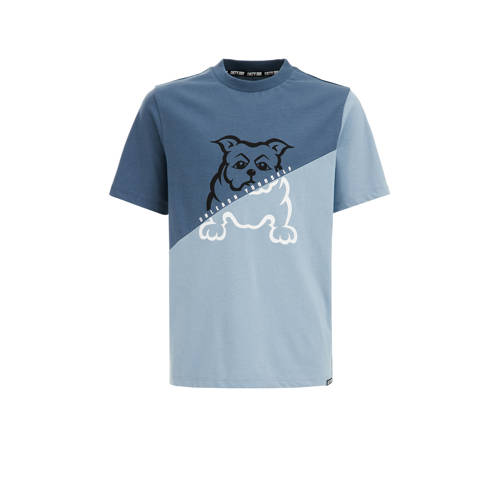 WE Fashion T-shirt grijsblauw Jongens Biologisch katoen Ronde hals Meerkleurig