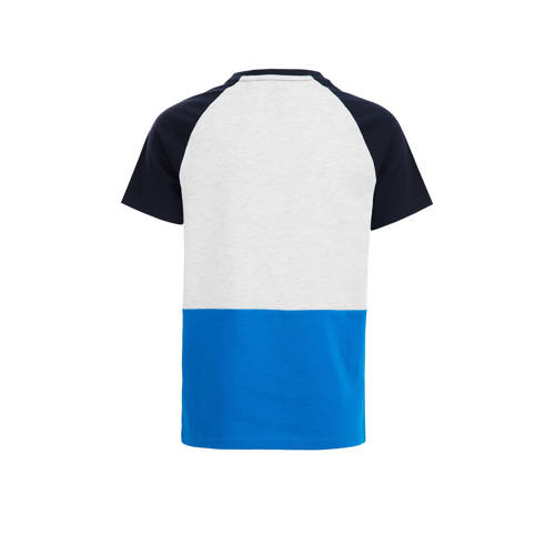 WE Fashion T-shirt blauw wit Jongens Katoen Ronde hals Meerkleurig 98 104