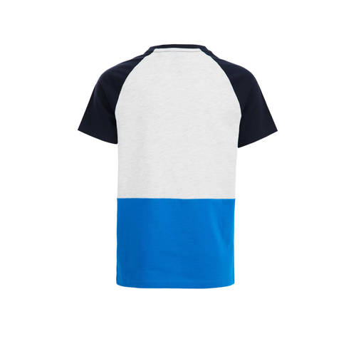 WE Fashion T-shirt blauw wit Jongens Biologisch katoen Ronde hals Meerkleurig 110 116