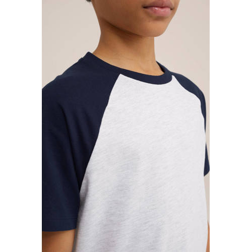 WE Fashion T-shirt blauw wit Jongens Katoen Ronde hals Meerkleurig 98 104