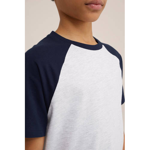 WE Fashion T-shirt blauw wit Jongens Biologisch katoen Ronde hals Meerkleurig 98 104
