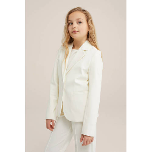 WE Fashion blazer wit Meisjes Stretchkatoen V-hals Effen 110 116