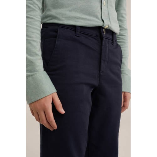 WE Fashion slim fit broek donkerblauw Jongens Katoen Effen 104