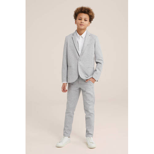 WE Fashion gemêleerd colbert grijs Jongens Polyester Smokingkraag Melée 98 104