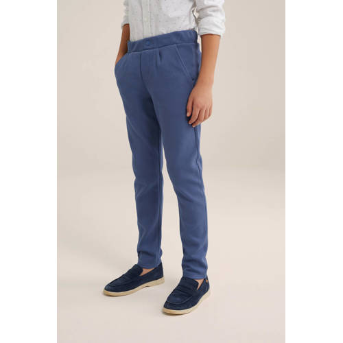 WE Fashion slim fit broek blauw Jongens Katoen Effen 92