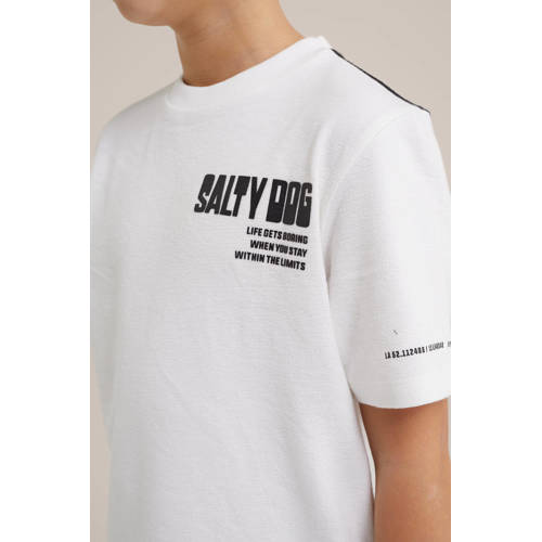 WE Fashion T-shirt wit zwart Jongens Katoen Ronde hals Meerkleurig 110 116